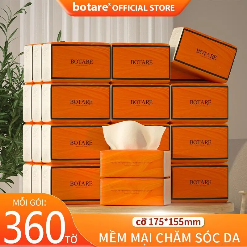 【20 Gói】 Botare Cheerful khăn giấy ăn khí dày 4 lớp mỗi gói 360 tờ.