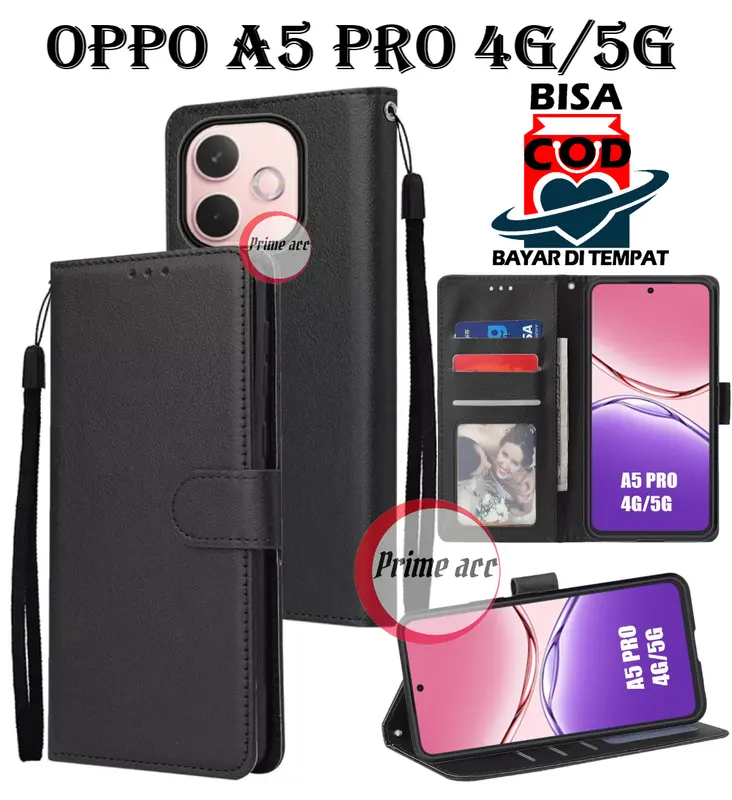 Flip Cover Kulit Premium untuk OPPO A5 PRO 4G/5G case Dompet dan Pengunci Magnet 2