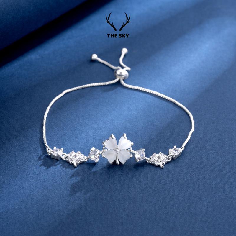 Lắc tay nữ THE SKY vòng tay cỏ 4 lá rút may mắn freesize có thể tuỳ chỉnh theo tay đeo TSLT015 vòng tay phụ kiện nữ trang trang sức nữ.