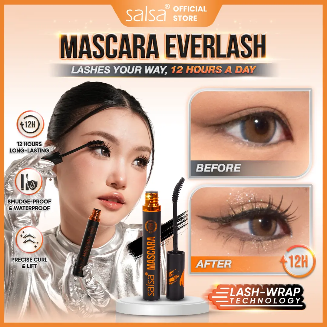 SALSA Everlash Mascara 12H Long-lasting Mascara – Pelentik Bulu Mata | Penebal Bulu Mata | Maskara Waterproof Awet Tahan Lama | Melentikkan dan Memanjangkan Bulu Mata.