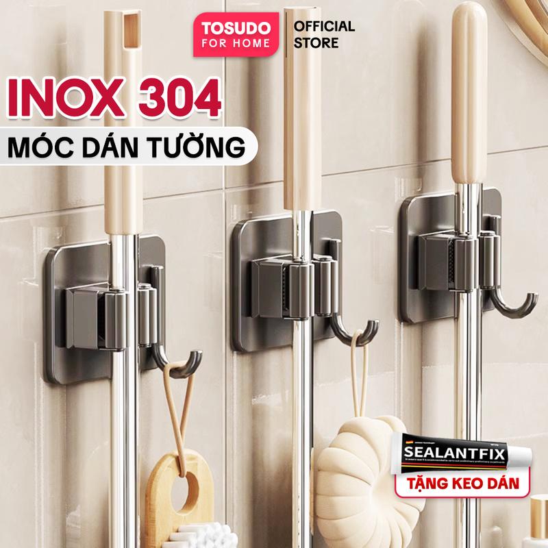  Móc treo cây lau nhà kẹp chổi TOSUDO dán tường dễ dàng chất liệu Inox 304 trọn đời không gỉ sét 