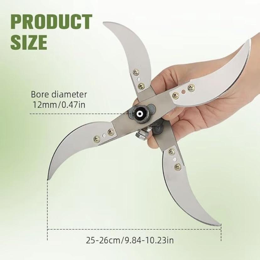 Pisau Mesin Cacah Rumput Sayuran Multifungsi Pakan Ternak Entok Ayam untuk Dinamo dan Stick Bor Jenis baru alat pemotong sayuran dengan mata pisau yang lebih tebal, dudukan mata pisau, dan batang dasar.