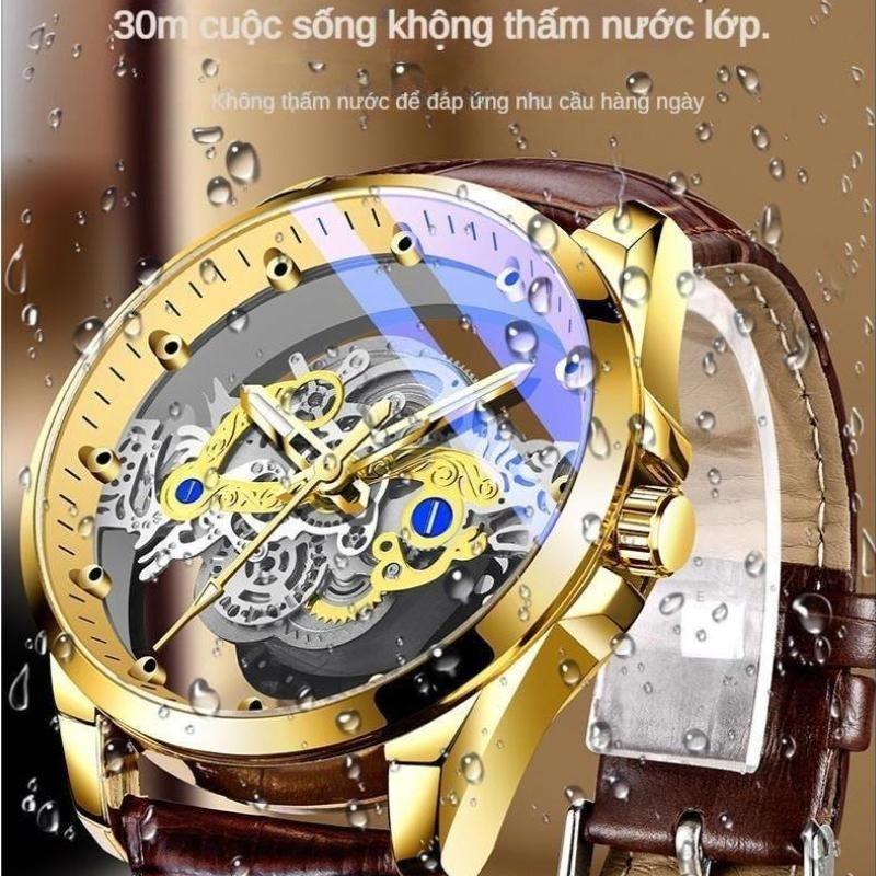 Đồng hồ hai mặt rỗng trong suốt dành cho nam giới lưới màu đỏ không thấm nước phát sáng dành cho doanh nhân Watch Titan Đeo Tay đồng hồ