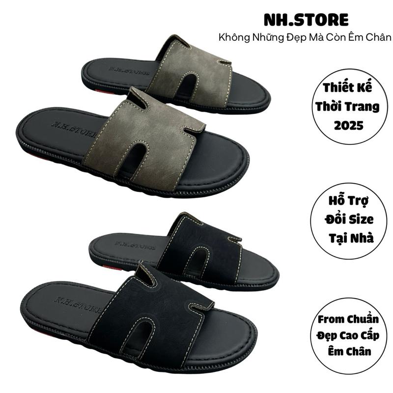 [Mẫu Mới-May Khâu Quai sẵn]Dép Nam Da Quai Ngan Hm mới.Dép Cho Nam chữ H Được khâu chỉ toàn bộ, đế đúc cao su Chống trơn Trượt mang vào thoải mái và êm Slipper DéP Sandal Đế Bằng
