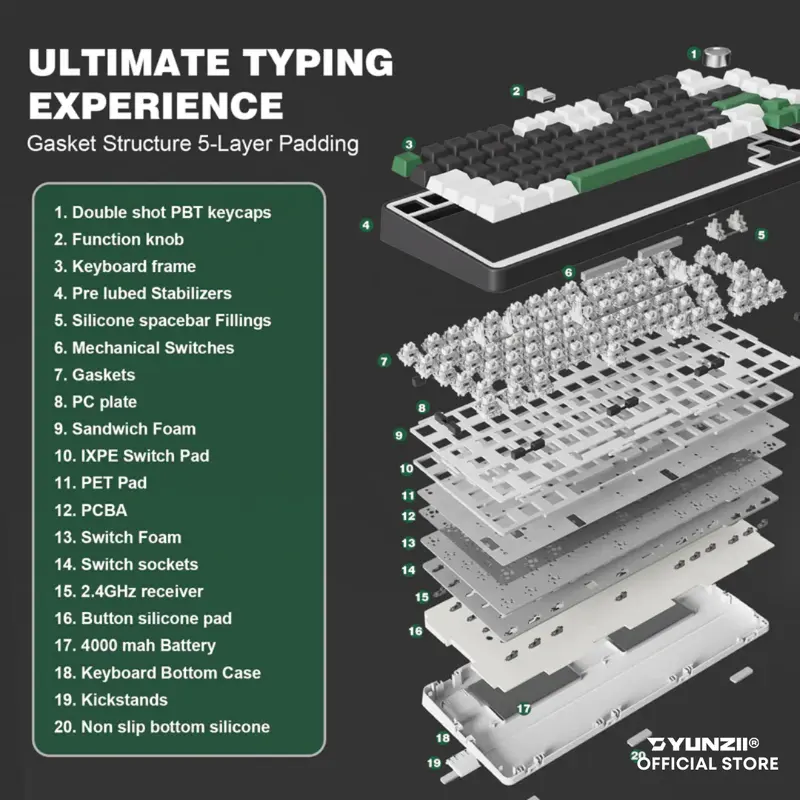 Yunzii B75 / B-75 Pro Mechanical Keyboard Gasket Wireless 3in1 Connection 4
