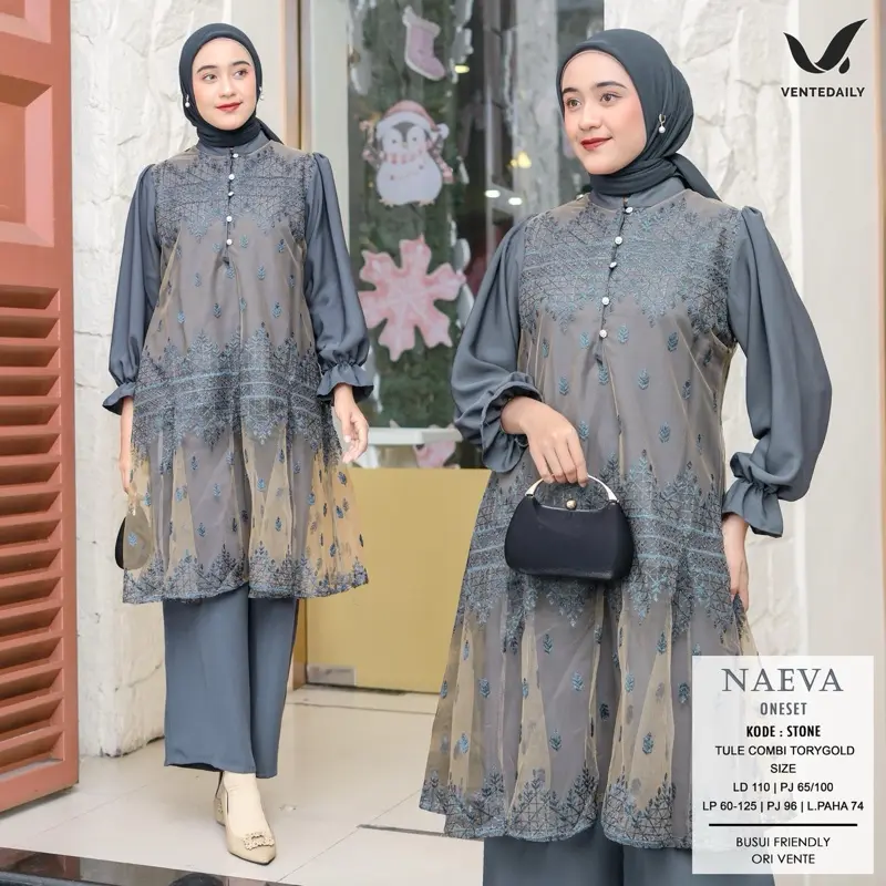 Naeva Hansa Elila One Set Atasan Tunik Brukat Celana Kulot Baju Kondangan Outfit Kondangan Terbaru Setelan 1