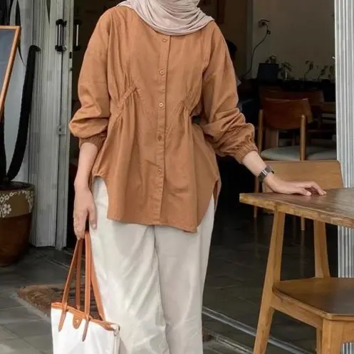 HOSOFSHOPAHOLIC - Shiren Blouse - Kemeja Wanita - outfit baju cewek aesthetic Karet - Bahan Cotton Cantik Kancing Busui Nyaman 1