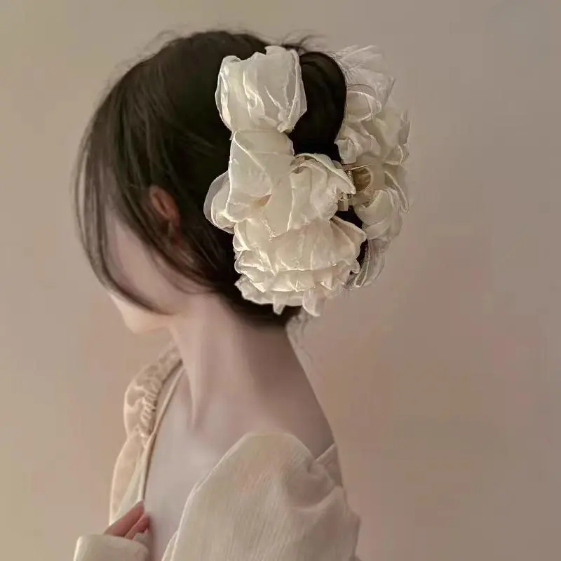 Kẹp Cá Mập Vải Tuyn Lớn, OCKIS, Mềm Mại, Bồng Bềnh Và Tuyệt Vời, [Thanh Toán Khi Nhận Hàng] Kích thước lớn, phong cách Ngọt Ngào và tươi mới, thanh lịch, để tăng độ phồng tóc Làm cho đầu của bạn trông nhỏ hơn và tóc trông đầy hơn! 4