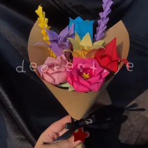 BUKET BUNGA KERTAS ORIGAMI MIX ukuran tanggung