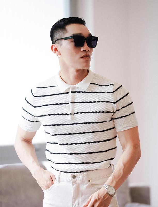 Mã:33 { Áo Dệt Kim } Áo Dệt Kim phối kẻ sọc ngang - Nam - Menswear