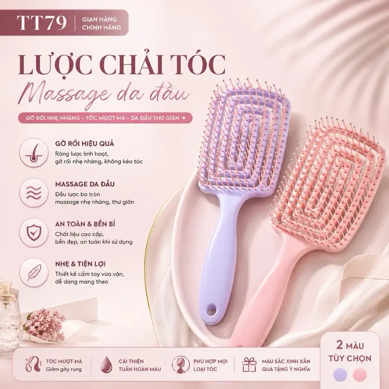 (Mẫu Mới) Lược cong bản to chải tóc massage tóc gỡ rối tạo kiểu sấy phồng tóc dễ dàng tiện lợi - TT79