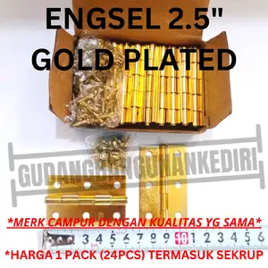 [24pcs] Engsel pintu jendela plat tipis GP kuning gold plate 2 1/2" 2,5 inch + sekrup EF VICO GRT