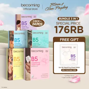 [BUNDLE 3 BOX LEBIH HEMAT] becoming B5 Sheet Mask 25ml | Bundle Isi 3 Box | Masker Wajah | Sheet Mask | Face Mask | Melembapkan dan Mencerahkan | Kulit Wajah Bercahaya | Menutrisi | Menenangkan | Niacinamide | Brightening | Glowing | Hydrating