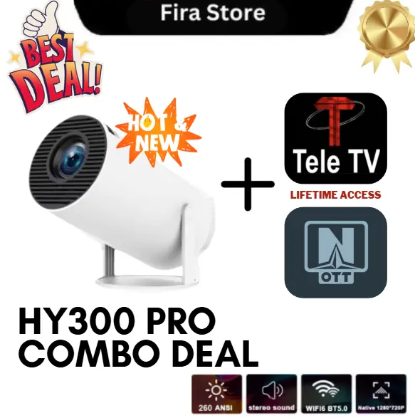[VERSION BARU] HY300 Pro Combo Set Android Projector Premium Set 4k 2.4/5G Home Theater Cinema Projector Audio
