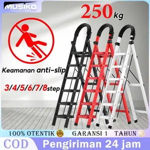 MUSIKO Tangga Lipat Multifungsi 3-8 Langkah 250kg Keamanan Anti-Slip Kaki Adjustable Garansi 1 Tahun COD Tersedia
