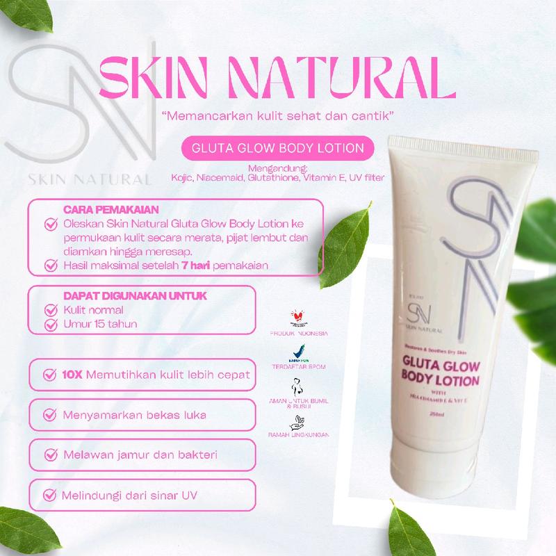 Skin Natural Gluta Glow Body Lotion Pemutih 10x Lebih Cepat BPOM - Perawatan, Mencerahkan, Memutihkan, Kosmetik, Aging, Hitam, Vitamin, Kusam, Tangan 1
