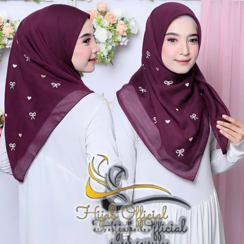 Hijab Segi Empat Paris Pita Bordir Love Coquette Hijab Premium