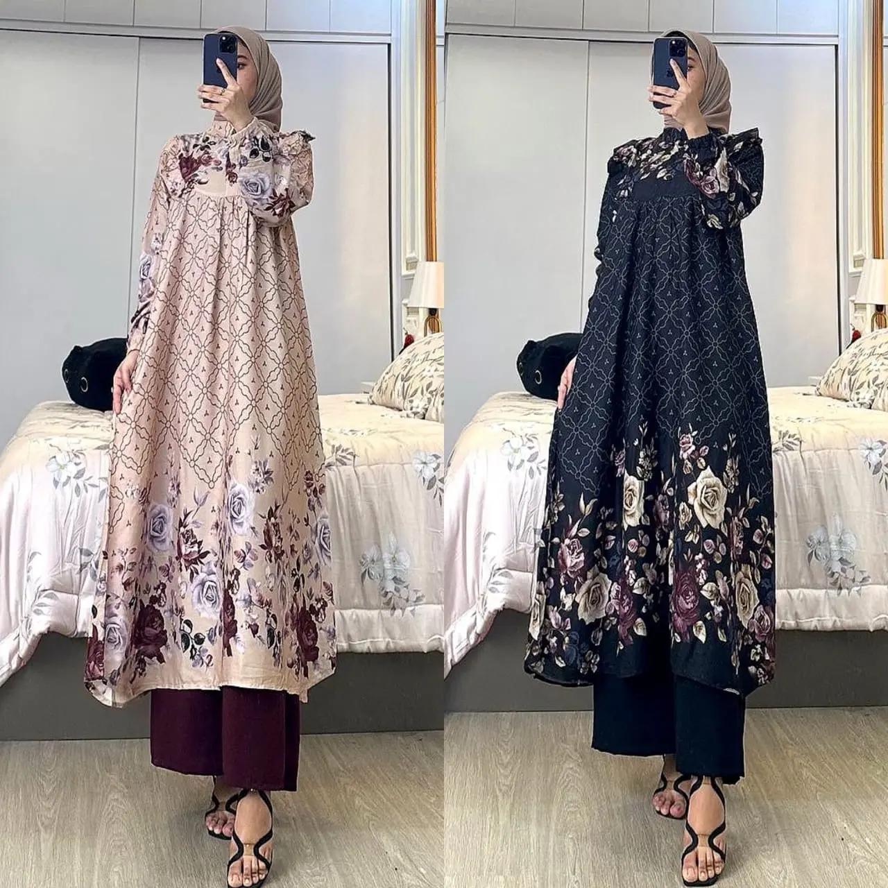 Setelan tunik kekinian rayon diamond premium celana cringkle airflow