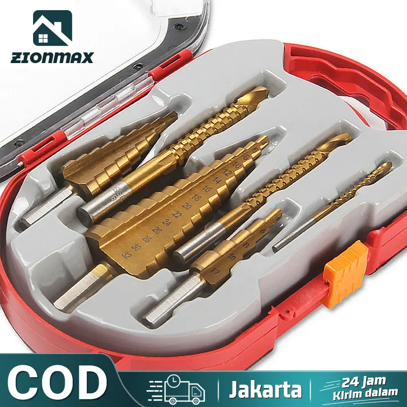 4-32mm Mata Bor Multi Step Pagoda Tangga Payung Drill Bits Size Ukuran Ragam Ukuran mata bor pagoda plus mata bor gergaji titanium step drill and Saw drill set 6 pcs