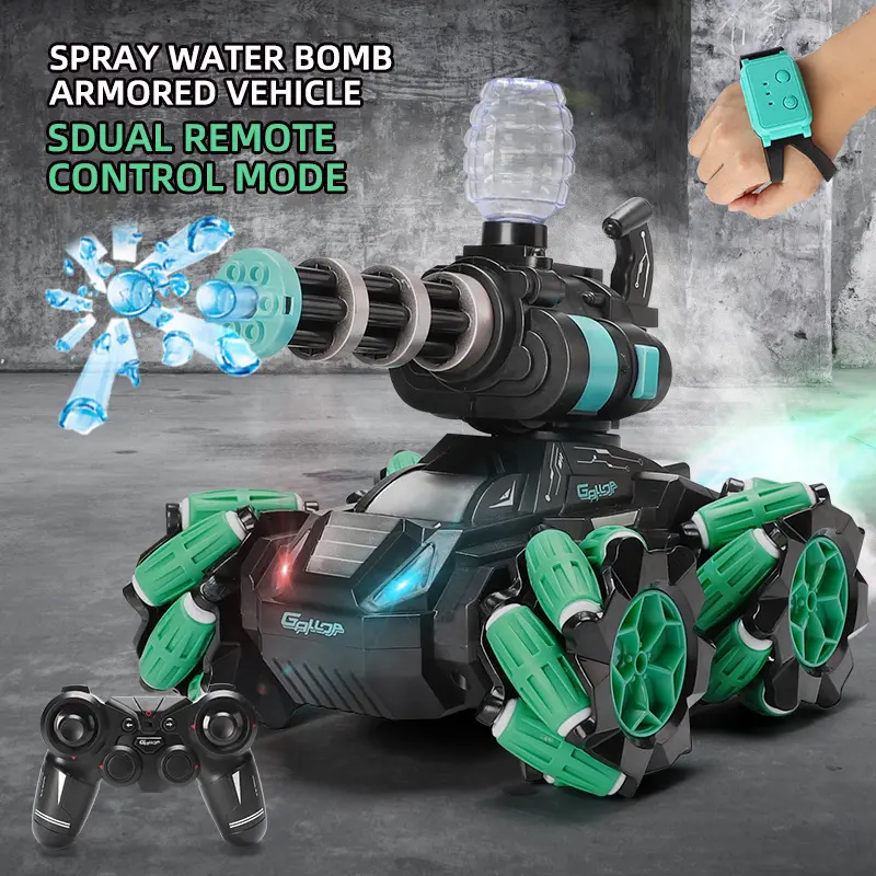 Hand gesture sensing handle remote control tank, music spray lights remote control tank car children's toy car