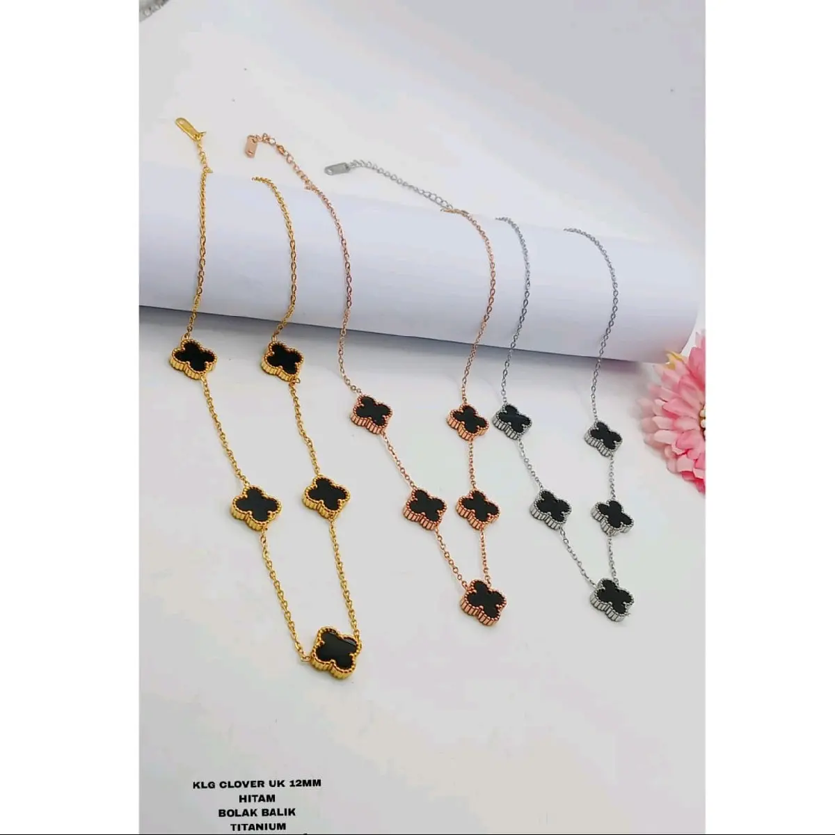 kalung bunga titanium anti karat terlaris perempuan Gold Hitam besar