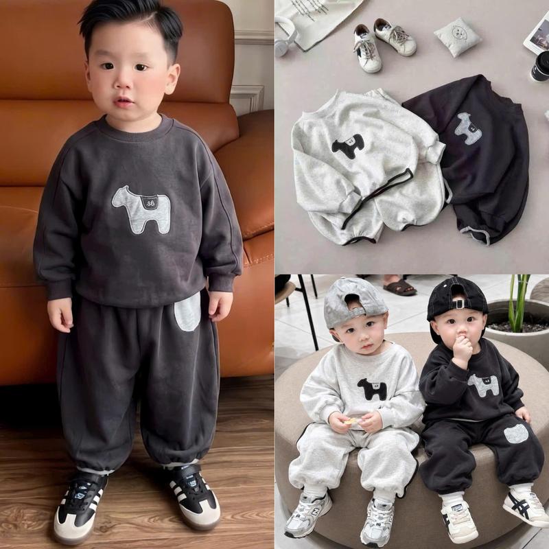 Bộ Đồ Bé Trai Nỉ 2 Da Hình Cún Con Dễ Thương Áo Dài Tay Quần Jogger Bo Gấu Năng Động 7-27kg - KIẾN DESIGN - BO208