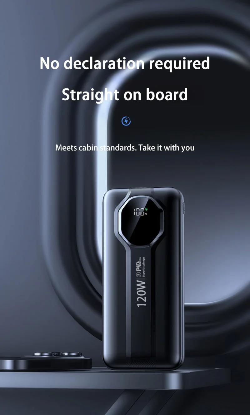 2026 new mobile power supply 20000mAh ultra-large capacity mobile power supply built-in USB data cable ultra-fast charging 120W portable power bank