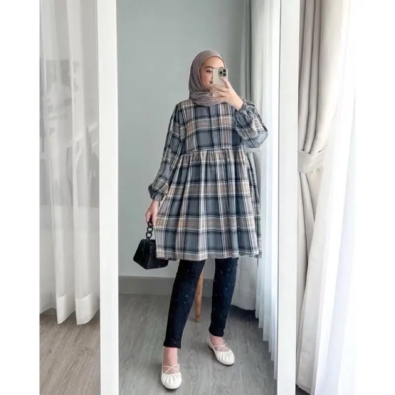 Lily tunik flanel wanita/Tunik kotak kota wanita terbaru / atasan flanel tunik kekinian