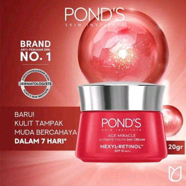 PONDS AGE MIRACLE DAY CREAM 20 GR Krim Wajah Anti Penuaan Dini dengan Hexyl Retinol SPF 18 PA++