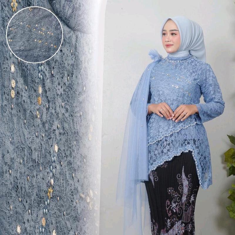 Atasan Kebaya Brokat Selena Payet Slendang Tille Polos Baju Pesta Wisuda rok kebaya 4