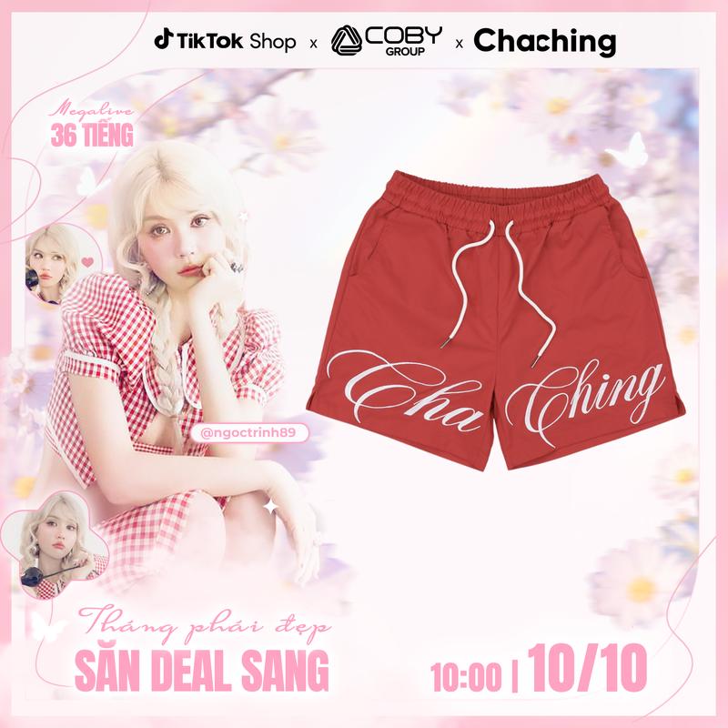 Quần Short Unisex Vải Dù Thêu Chỉ Nổi Logo ChaChing, Quần Đùi Dù Nam Nữ Form Suông Chất Liệu Vải Dù Thoáng Mát, Phần Lưng Chun Co Dãn Thoải Mái