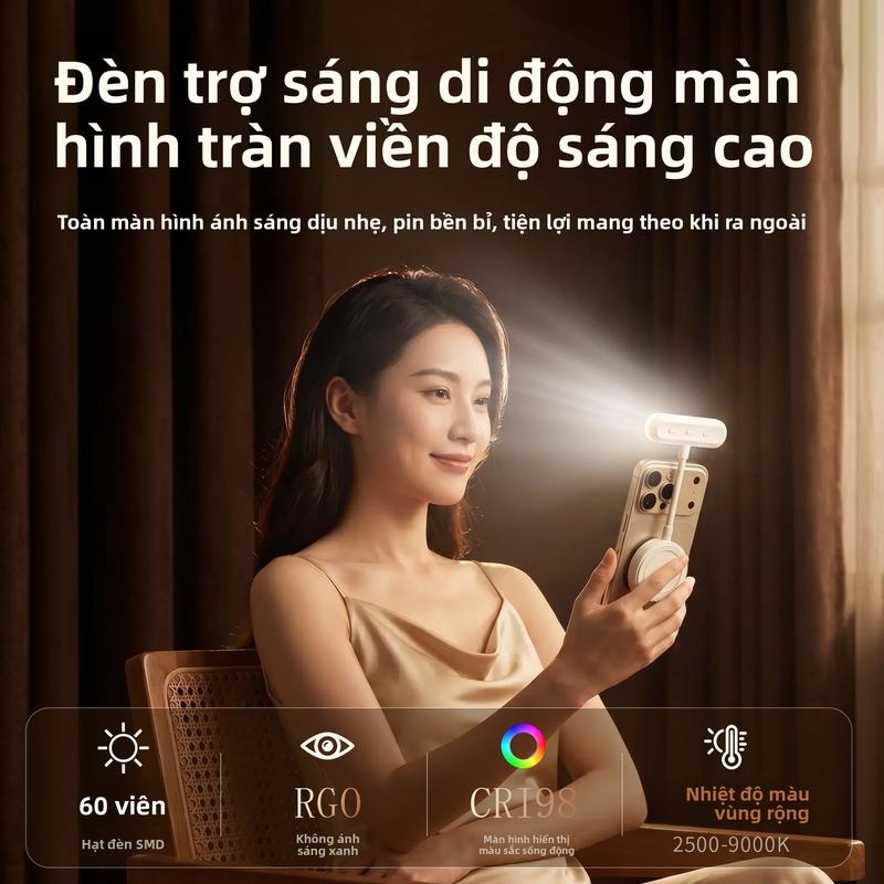 Đèn trợ sáng ống mềm hút từ tính MagSafe mẫu mới, giá đỡ điện thoại, dùng cho livestream, chụp ảnh, selfie, bảo vệ mắt, đọc sách, đèn ngủ.