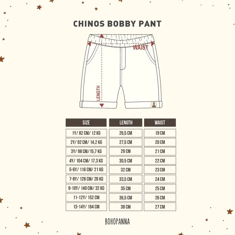 CHINOS BOBBY PANT PBohopanna B102 / B73 / Celana Chinos Anak Pendek Unisex Polos Katun 4