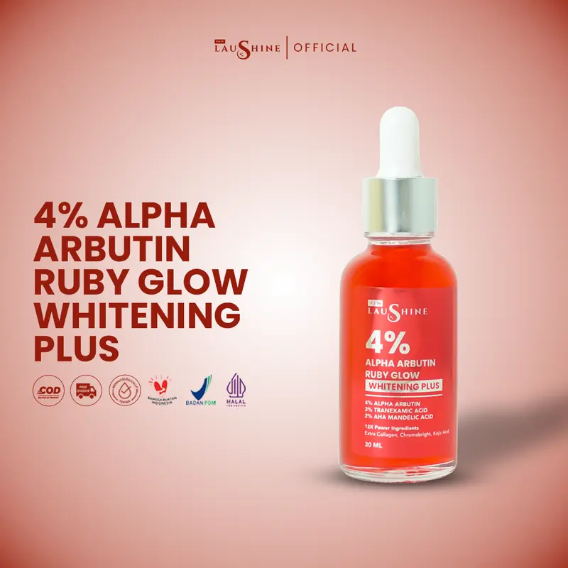 Laushine 4% Alpha Arbutin Ruby Glow Whitening Plus - Mencerahkan dan Meregenerasi Kulit - Niacinamide 0