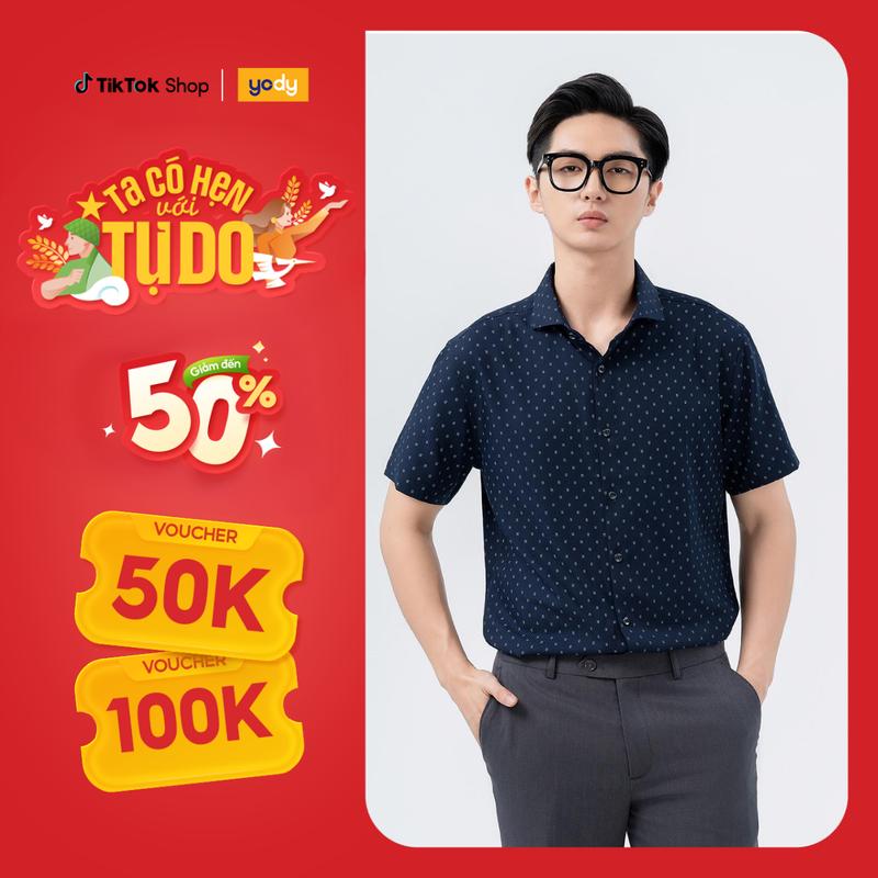 [Đồng giá] [ LIVE ] YODY Áo Sơ Mi Nam Cộc Tay Họa Tiết Nhí SCM7073
