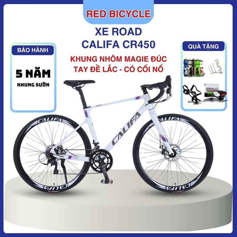 Xe Đạp Đua Tay Cong CALIFA CR450 Tay Đề Lắc Mẫu Mới - Xe Road Bike, Khung Nhôm Magie, Phanh Đĩa Đề T-WOO 16 Cấp