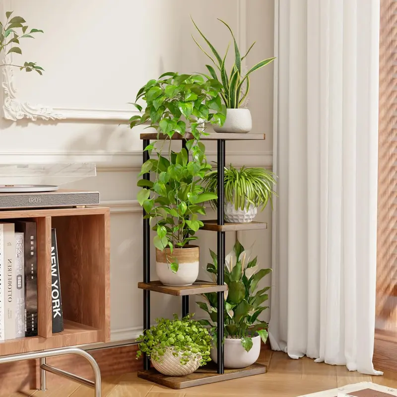 Bamworld Plant Stand Indoor Metal Plant Rack Outdoor Black Plant Holder 4 Levels 5 Pot for Multiple Plants Corner Plant Table for Patio Garden Balcony Living Room (39 x 23 x 78 cm) 1