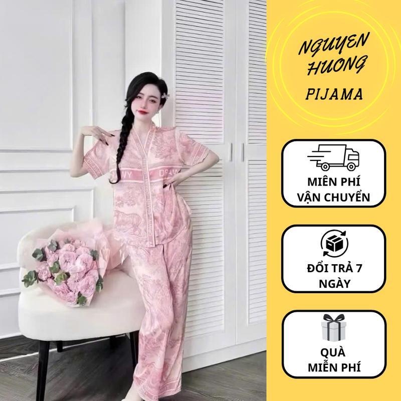 tặng Dây buộc tóc Sét bộ pijmama cổ y áo cộc quần dài lụa latin mềm mịn mát hoạ tiết dễ thương