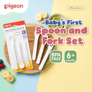 PIGEON Spoon and Fork Set | Feeding Set | Alat Makan Bayi | Peralatan Makan Bayi | Alat Makan Bayi MPASI | Sendok Garpu Bayi | Feeding Spoon | Baby Spoon | Baby Fork