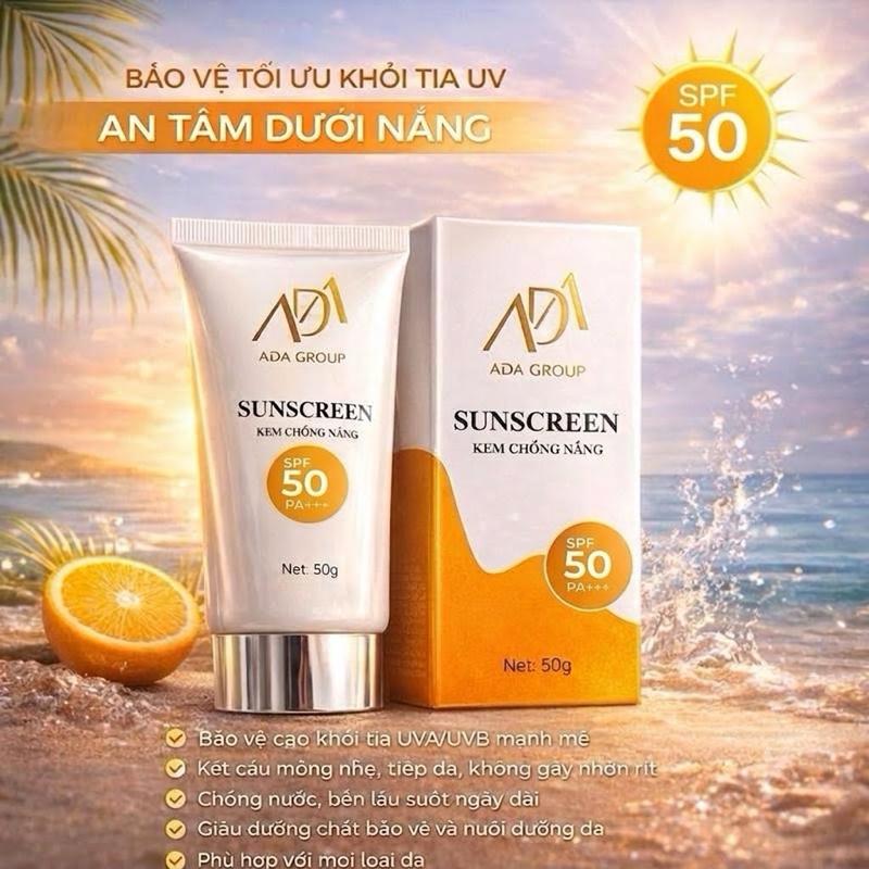 Kem Chống Nắng ADA GROUP SPF 50 PA+++ Nâng Tông Mọi Loại Da 50gr - Skincare