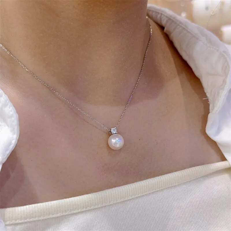 Pearl 8mm freshwater nucleus-free round pearl pendant S925 sterling silver high-end light luxury necklace