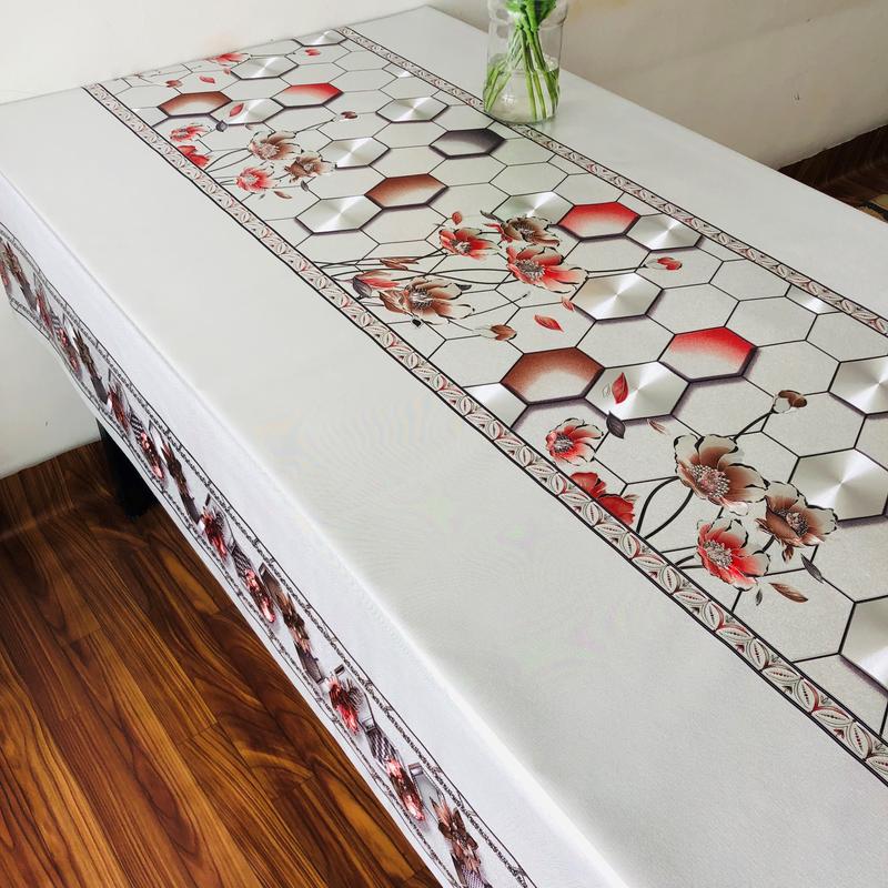 Taplak meja gaya kontemporer kualitas tinggi hot stamping waterproof pvc taplak meja 3d heksagonal dan pola bunga 0
