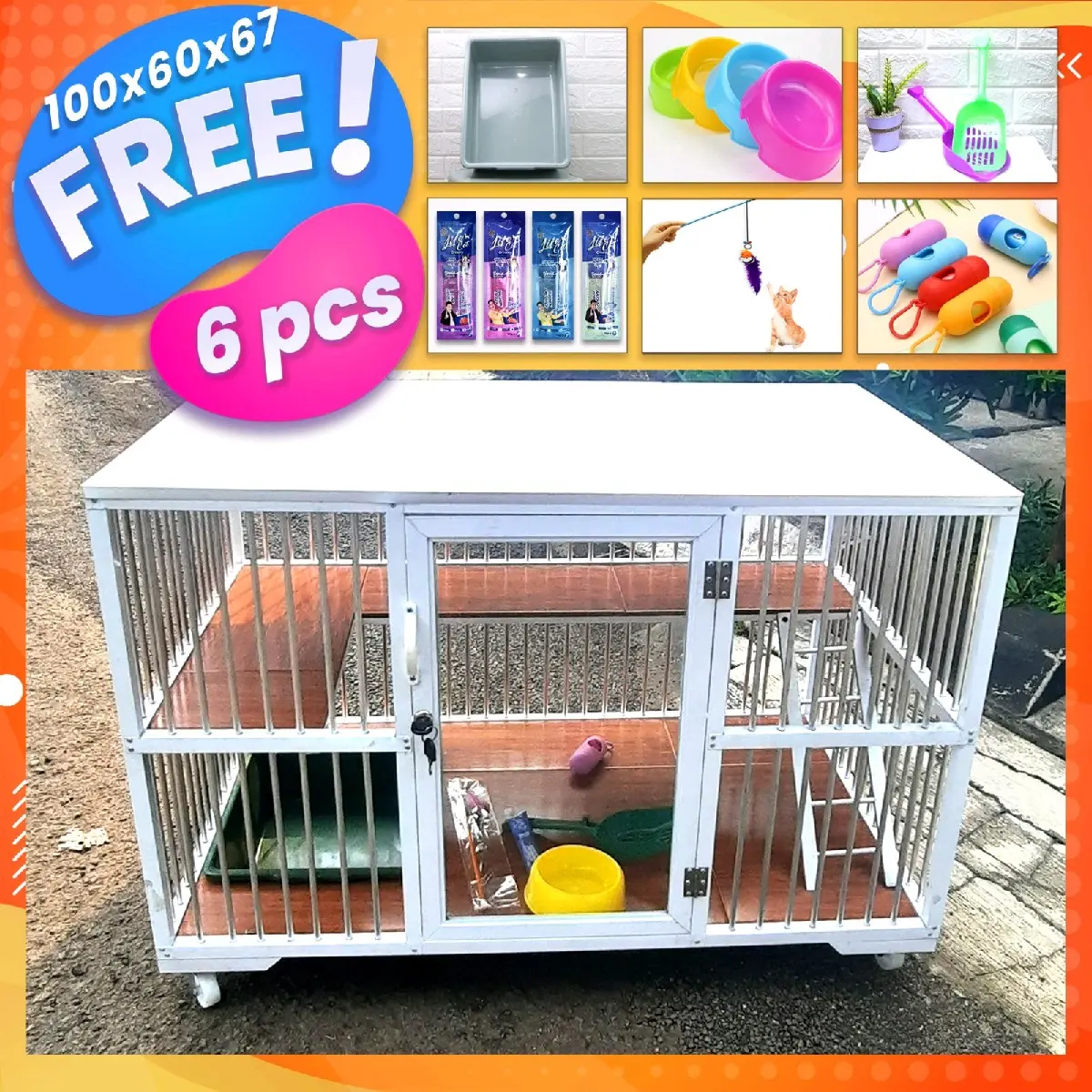 kandang kucing almunium 1 pintu kamar besar XL rangka putih