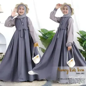 Vallina - Armey Dress Kids Gamis Anak Muslim Perempuan Cringkle Airflow Premium 10 - 15 Tahun Lebaran Terbaru Remaja Kancing Panjang Syari Tanggung Baju Crinkle Kerudung