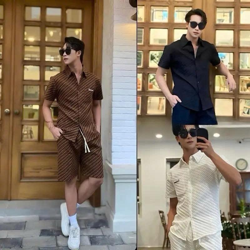 Set Bộ Cotton Kaki Nam QNOMAN - Áo Sơ Mi Tay Ngắn Phối Túi + Quần Short Form Đẹp Thoáng Mát Cao Cấp