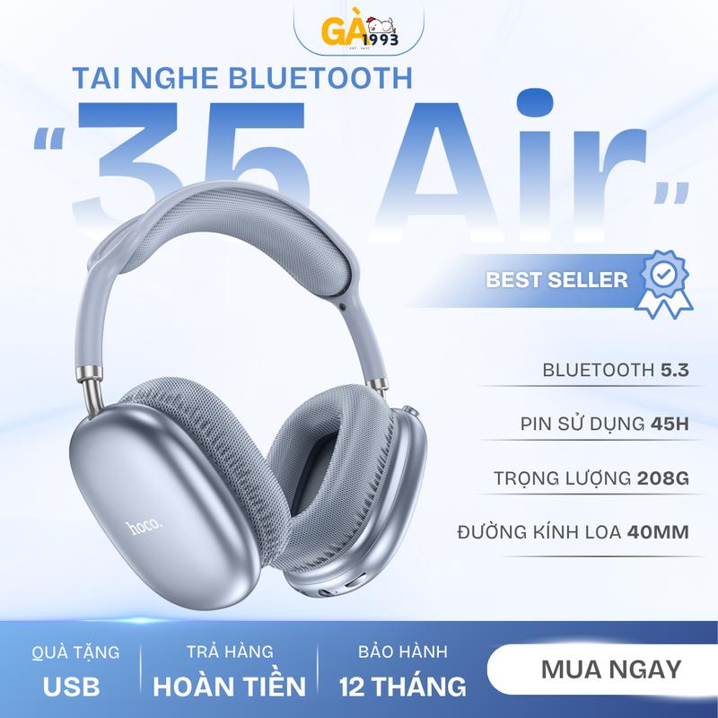 Tai Nghe Chụp Tai Bluetooth 40H W35 Hoco chính hãng không dây V5.3 Earphone Nghe Nhạc Micro đàm thoại màu Kem và