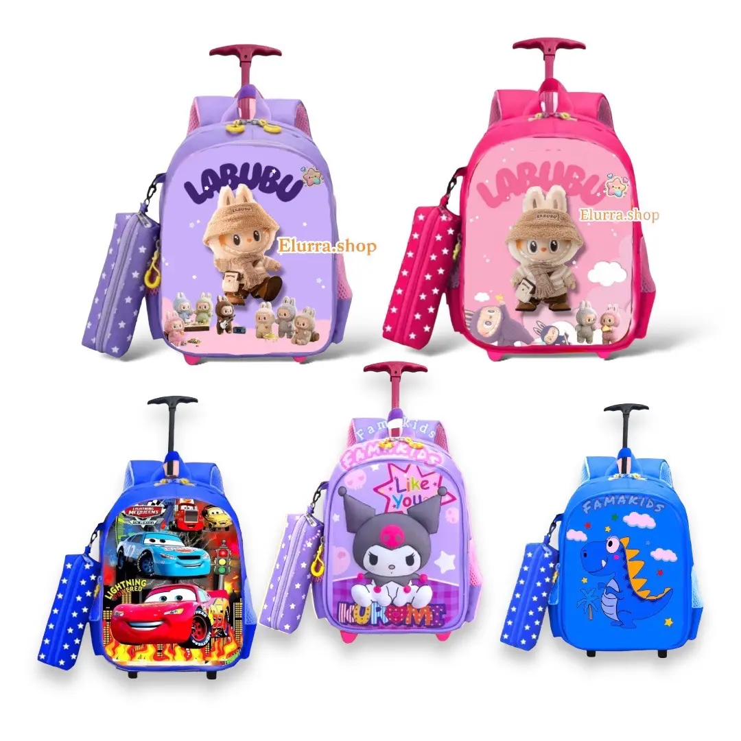 Tas anak labubu tas troli anak labubu sekolah free dompet karakter tayo mixue pororo dan kuromi