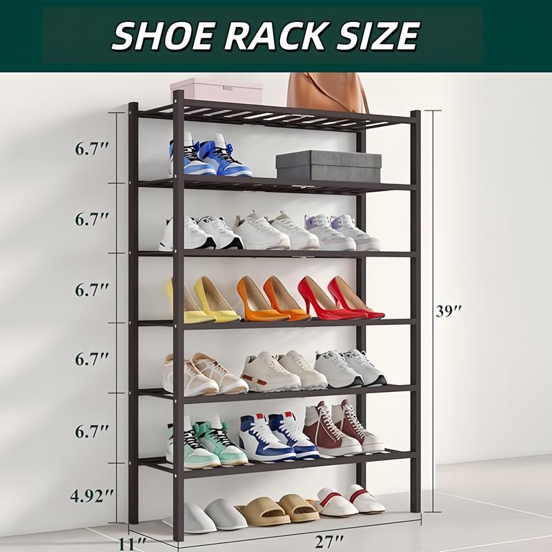 Shoe Rack, 2/3/4/5/6 Tier Bamboo Shoe Organizer, Stackable Free Standing Wooden Shoe Storage Shelf for Closet, Entryway, Front Door Entrance 8