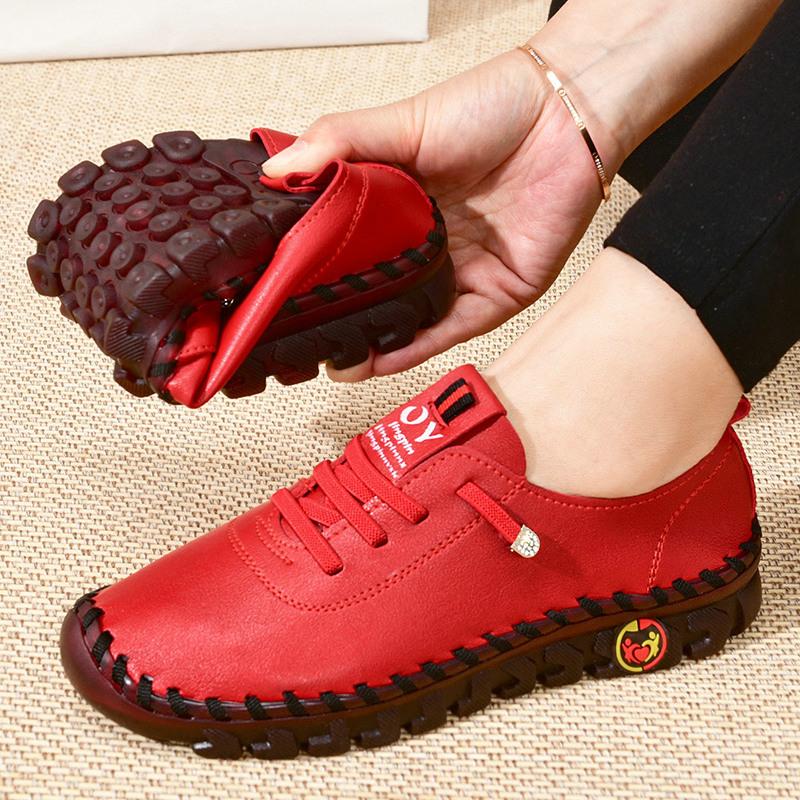 Product Introduction of Sneakers Women Shoes Leather Loafers Shoes for Women Comfortable Slip on Shoes Hand Sewing Thread Mom Shoes 22