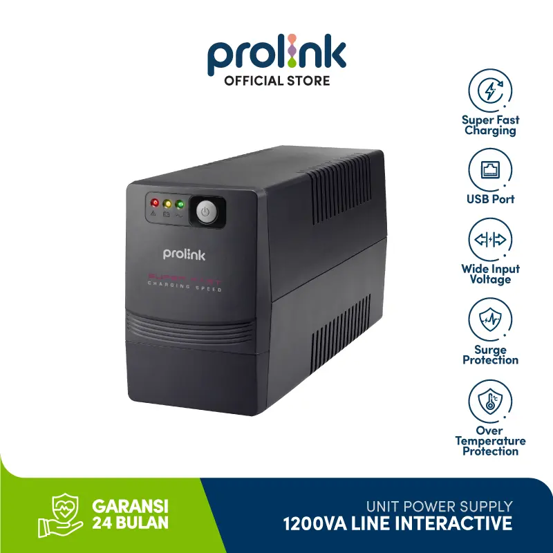 Prolink 1200VA Line Interactive UPS Super Fast Charging Universal Power Socket l USB Port l PRO1201SFCU